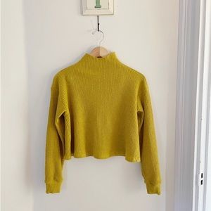 Tularosa mustard yellow mock neck shimmery top